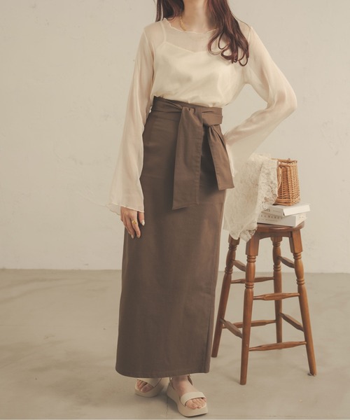 Ambre Neige（アンブルネージュ）の「2WAYリボンナロースカート／【WEB/EC限定商品】（スカート・レディース・アイボリー/ダークブラウン・FREE）」の14枚目の写真