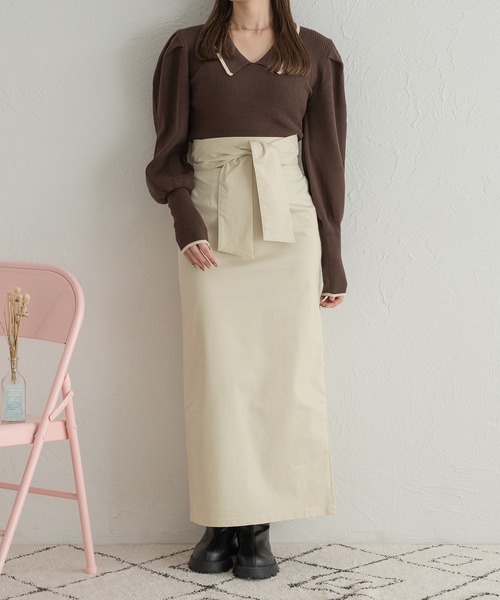 Ambre Neige（アンブルネージュ）の「2WAYリボンナロースカート／【WEB/EC限定商品】（スカート・レディース・アイボリー/ダークブラウン・FREE）」の16枚目の写真