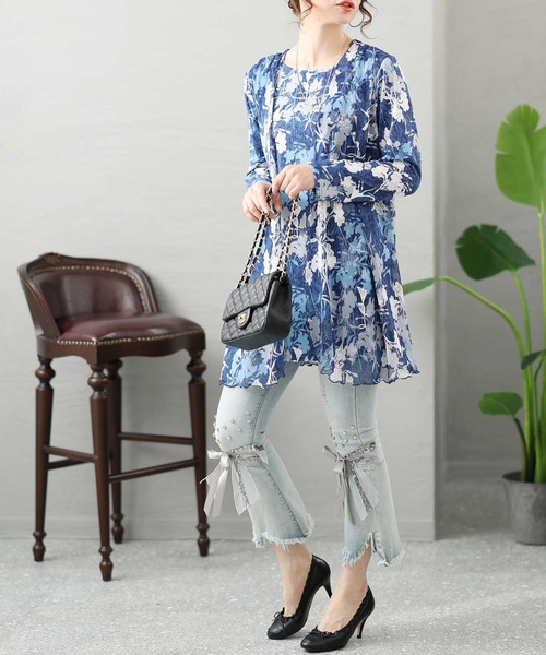 花柄フェイクレイヤードトップス（Tシャツ/カットソー）｜Sawa a la mode（サワアラモード）