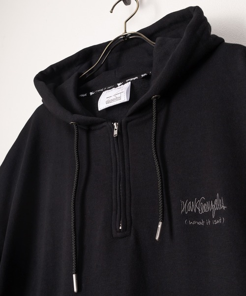 (What it isNt)ART BY MARKGONZALES(ワットイットイズント)の「【(What it isNt) ART BY MARK GONZALES/ワットイズイズント マークゴンザレス】ロゴワンポイントハーフジップフーディー/パーカー/バックプリント/ビッグシルエット(パーカー・メンズ・ブラック/ホワイト/アッシュグレー・XL/L/M)」の10枚目の写真