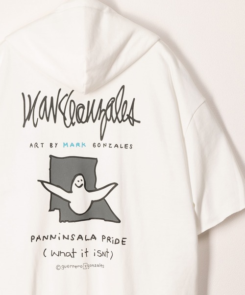 (What it isNt)ART BY MARKGONZALES(ワットイットイズント)の「【(What it isNt) ART BY MARK GONZALES/ワットイズイズント マークゴンザレス】ロゴワンポイントハーフジップフーディー/パーカー/バックプリント/ビッグシルエット(パーカー・メンズ・ブラック/ホワイト/アッシュグレー・XL/L/M)」の15枚目の写真
