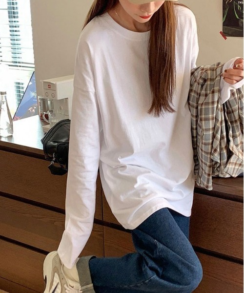 ibeul_(イベール)の「ベーシックコットンロンT(Tシャツ/カットソー・レディース・ブラック/ホワイト・FREE)」の3枚目の写真
