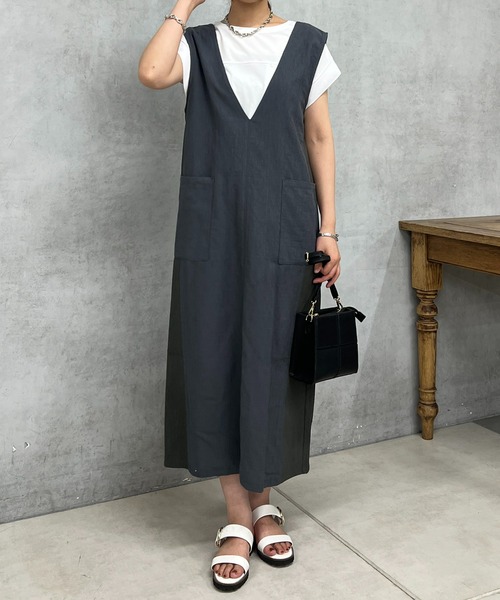 un dix cors（アンディコール）の「織柄リブ切替ジャンスカ（ジャンパースカート・レディース・オレンジ/ライトグレー・FREE）」の2枚目の写真