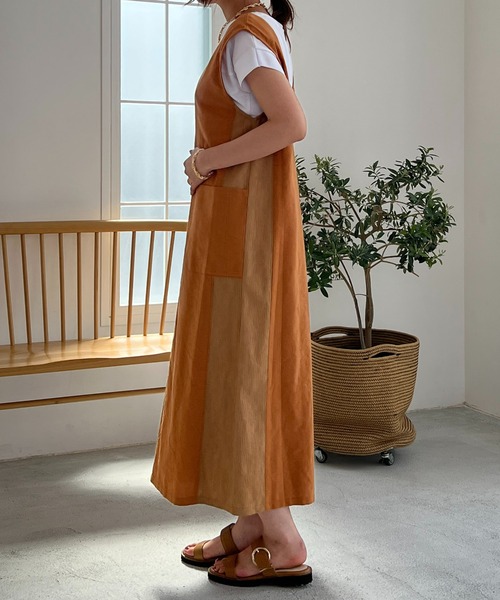 un dix cors（アンディコール）の「織柄リブ切替ジャンスカ（ジャンパースカート・レディース・オレンジ/ライトグレー・FREE）」の11枚目の写真