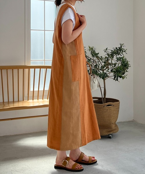 un dix cors（アンディコール）の「織柄リブ切替ジャンスカ（ジャンパースカート・レディース・オレンジ/ライトグレー・FREE）」の13枚目の写真