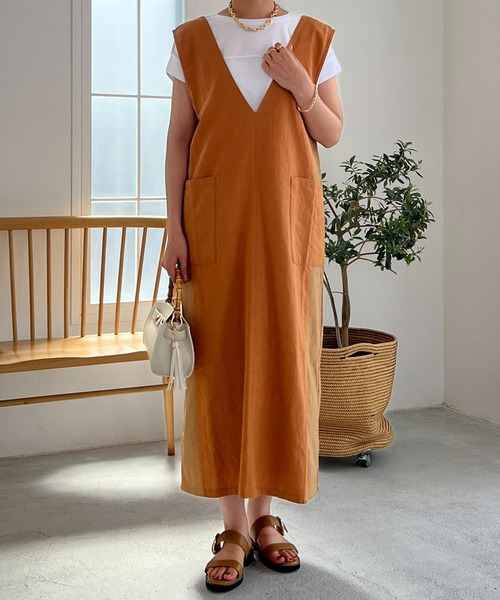 un dix cors（アンディコール）の「織柄リブ切替ジャンスカ（ジャンパースカート・レディース・オレンジ/ライトグレー・FREE）」の10枚目の写真