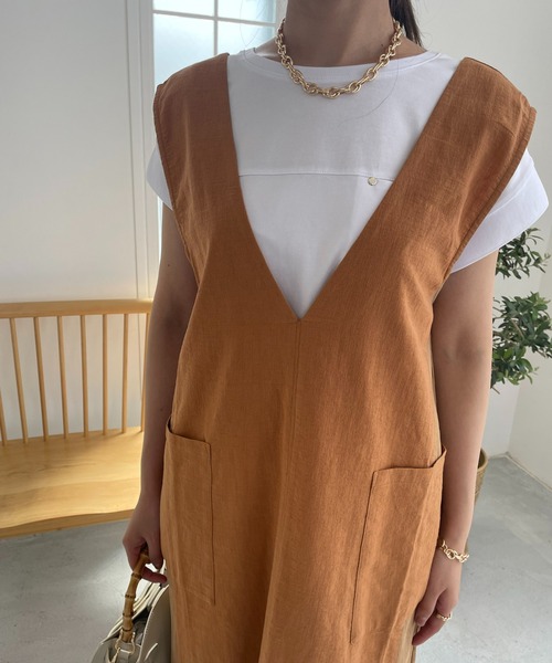 un dix cors（アンディコール）の「織柄リブ切替ジャンスカ（ジャンパースカート・レディース・オレンジ/ライトグレー・FREE）」の14枚目の写真