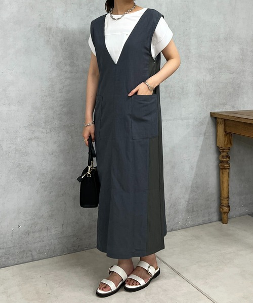 un dix cors（アンディコール）の「織柄リブ切替ジャンスカ（ジャンパースカート・レディース・オレンジ/ライトグレー・FREE）」の3枚目の写真