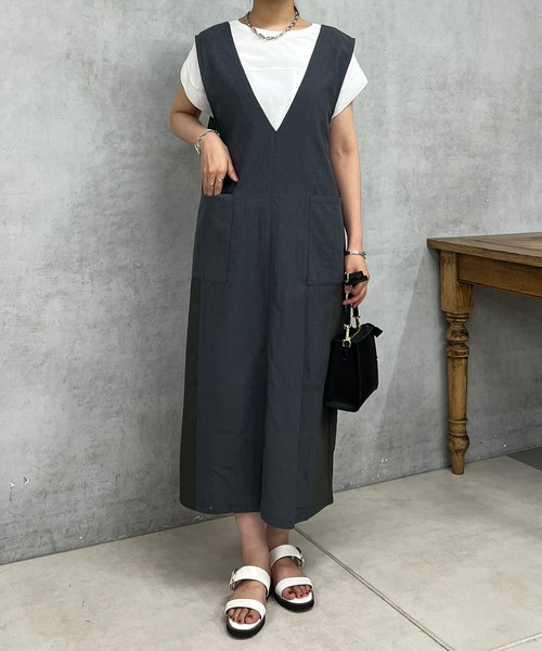 un dix cors（アンディコール）の「織柄リブ切替ジャンスカ（ジャンパースカート・レディース・オレンジ/ライトグレー・FREE）」の4枚目の写真