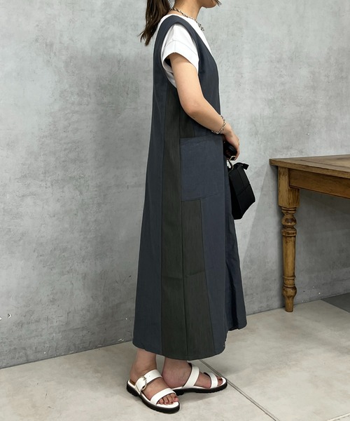 un dix cors（アンディコール）の「織柄リブ切替ジャンスカ（ジャンパースカート・レディース・オレンジ/ライトグレー・FREE）」の5枚目の写真