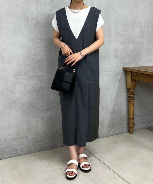 un dix cors（アンディコール）の「織柄リブ切替ジャンスカ（ジャンパースカート・レディース・オレンジ/ライトグレー・FREE）」の7枚目の写真