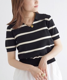w closet | スキッパーボーダーポロニット(ポロシャツ)
