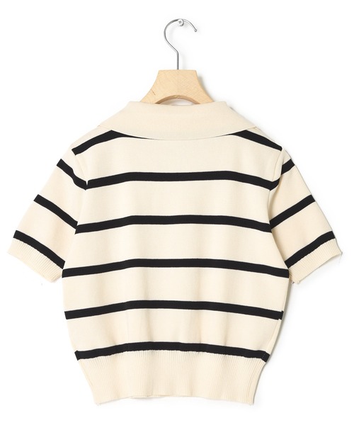 w closet（ダブルクローゼット）の「スキッパーボーダーポロニット（ポロシャツ・レディース・オフホワイト/ブラック・FREE）」の4枚目の写真