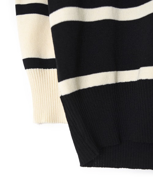 w closet（ダブルクローゼット）の「スキッパーボーダーポロニット（ポロシャツ・レディース・オフホワイト/ブラック・FREE）」の3枚目の写真