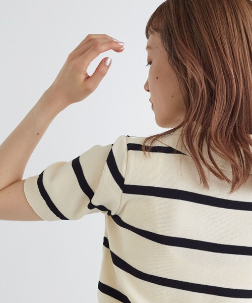 w closet（ダブルクローゼット）の「スキッパーボーダーポロニット（ポロシャツ・レディース・オフホワイト/ブラック・FREE）」の11枚目の写真