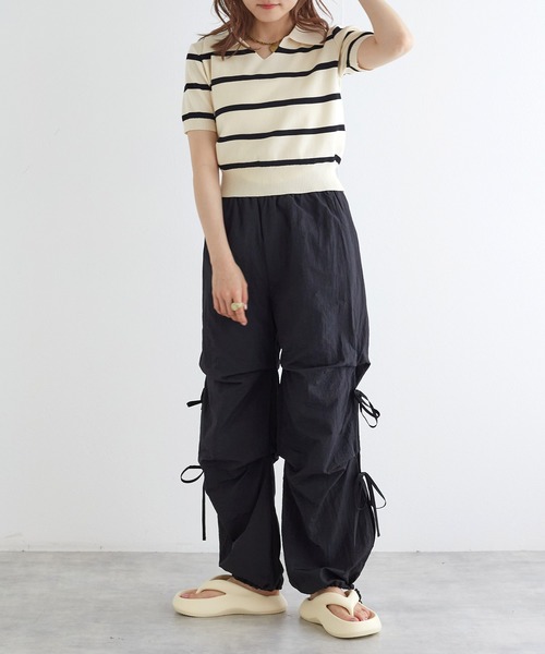 w closet（ダブルクローゼット）の「スキッパーボーダーポロニット（ポロシャツ・レディース・オフホワイト/ブラック・FREE）」の14枚目の写真