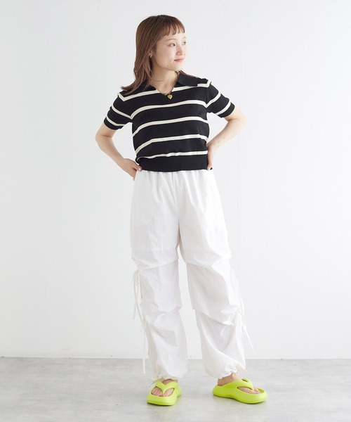 w closet（ダブルクローゼット）の「スキッパーボーダーポロニット（ポロシャツ・レディース・オフホワイト/ブラック・FREE）」の15枚目の写真