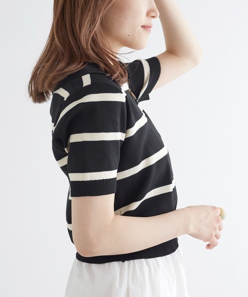 w closet（ダブルクローゼット）の「スキッパーボーダーポロニット（ポロシャツ・レディース・オフホワイト/ブラック・FREE）」の16枚目の写真