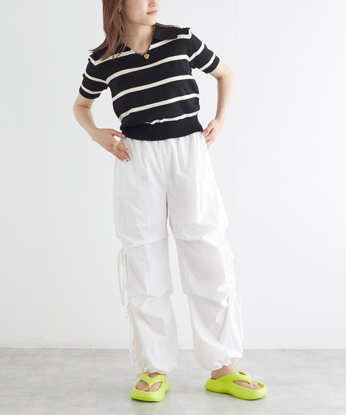 w closet（ダブルクローゼット）の「スキッパーボーダーポロニット（ポロシャツ・レディース・オフホワイト/ブラック・FREE）」の19枚目の写真