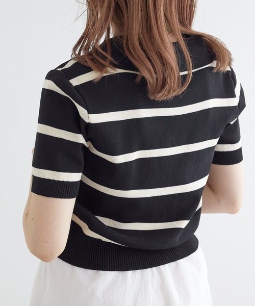 w closet（ダブルクローゼット）の「スキッパーボーダーポロニット（ポロシャツ・レディース・オフホワイト/ブラック・FREE）」の22枚目の写真