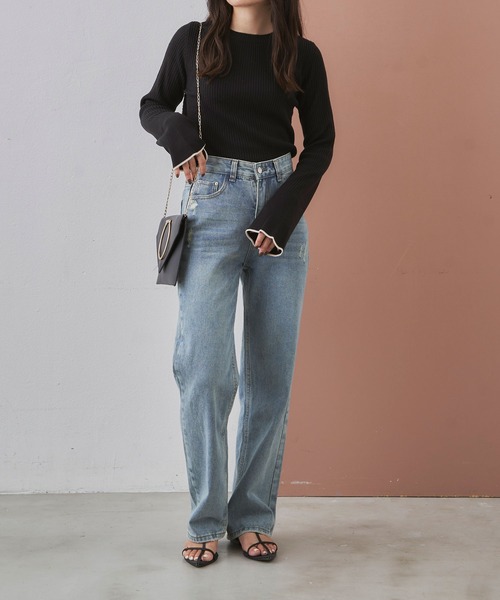 Shelly island（シェリーアイランド）の「配色リブプルオーバー（ニット/セーター・レディース・ベージュ/ホワイト/ブラック・FREE）」の9枚目の写真