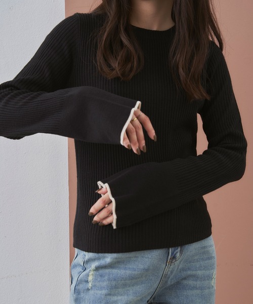 Shelly island（シェリーアイランド）の「配色リブプルオーバー（ニット/セーター・レディース・ベージュ/ホワイト/ブラック・FREE）」の7枚目の写真