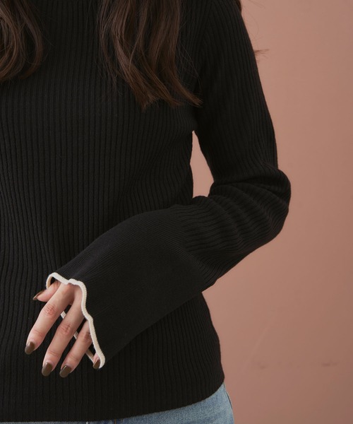 Shelly island（シェリーアイランド）の「配色リブプルオーバー（ニット/セーター・レディース・ベージュ/ホワイト/ブラック・FREE）」の8枚目の写真