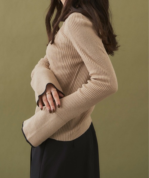 Shelly island（シェリーアイランド）の「配色リブプルオーバー（ニット/セーター・レディース・ベージュ/ホワイト/ブラック・FREE）」の13枚目の写真