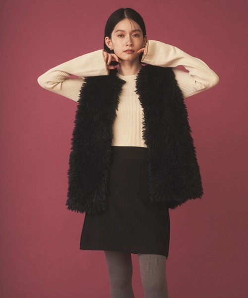 Shelly island（シェリーアイランド）の「配色リブプルオーバー（ニット/セーター・レディース・ベージュ/ホワイト/ブラック・FREE）」の4枚目の写真