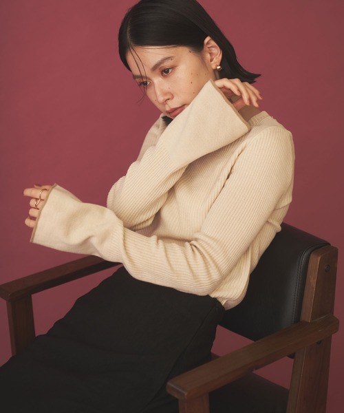 Shelly island（シェリーアイランド）の「配色リブプルオーバー（ニット/セーター・レディース・ベージュ/ホワイト/ブラック・FREE）」の17枚目の写真