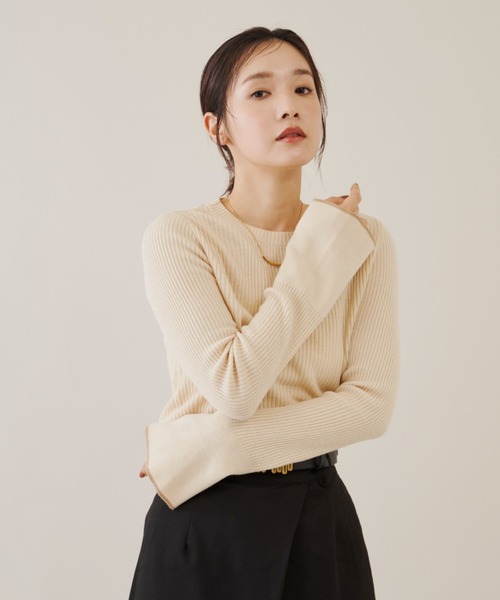 Shelly island（シェリーアイランド）の「配色リブプルオーバー（ニット/セーター・レディース・ベージュ/ホワイト/ブラック・FREE）」の21枚目の写真