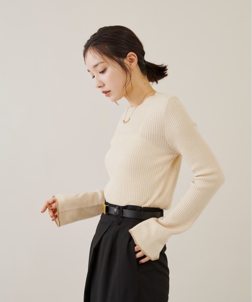 Shelly island（シェリーアイランド）の「配色リブプルオーバー（ニット/セーター・レディース・ベージュ/ホワイト/ブラック・FREE）」の20枚目の写真