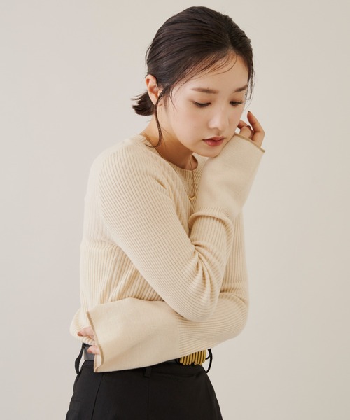 Shelly island（シェリーアイランド）の「配色リブプルオーバー（ニット/セーター・レディース・ベージュ/ホワイト/ブラック・FREE）」の19枚目の写真