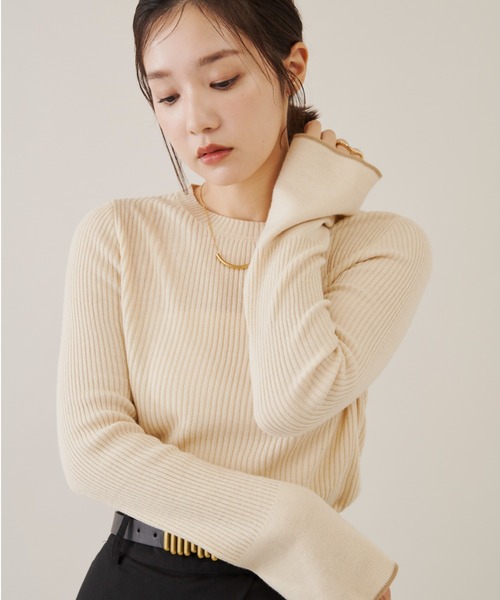 Shelly island（シェリーアイランド）の「配色リブプルオーバー（ニット/セーター・レディース・ベージュ/ホワイト/ブラック・FREE）」の18枚目の写真