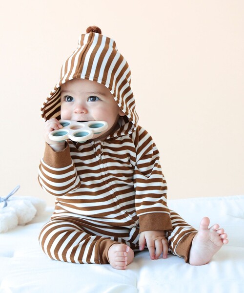 こども ビームス(コドモビームス)の「こども ビームス / ベビー ボーダー ファスナー カバーオール 23(70~80cm)(ロンパース・キッズ・ピンク/オリーブ/オフホワイト・70/80)」の4枚目の写真