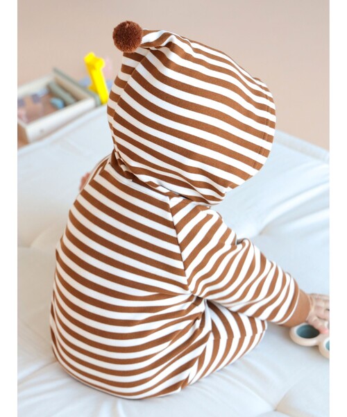 こども ビームス(コドモビームス)の「こども ビームス / ベビー ボーダー ファスナー カバーオール 23(70~80cm)(ロンパース・キッズ・ピンク/オリーブ/オフホワイト・70/80)」の5枚目の写真