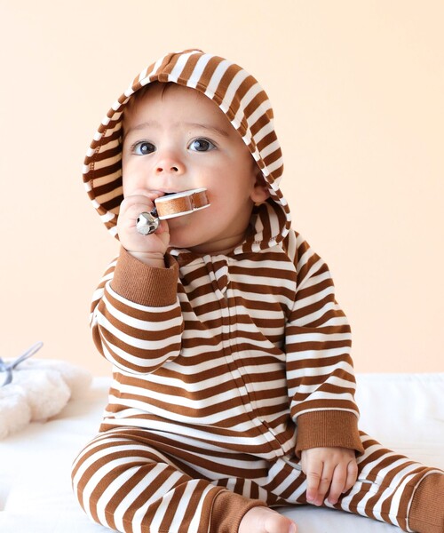 こども ビームス(コドモビームス)の「こども ビームス / ベビー ボーダー ファスナー カバーオール 23(70~80cm)(ロンパース・キッズ・ピンク/オリーブ/オフホワイト・70/80)」の6枚目の写真