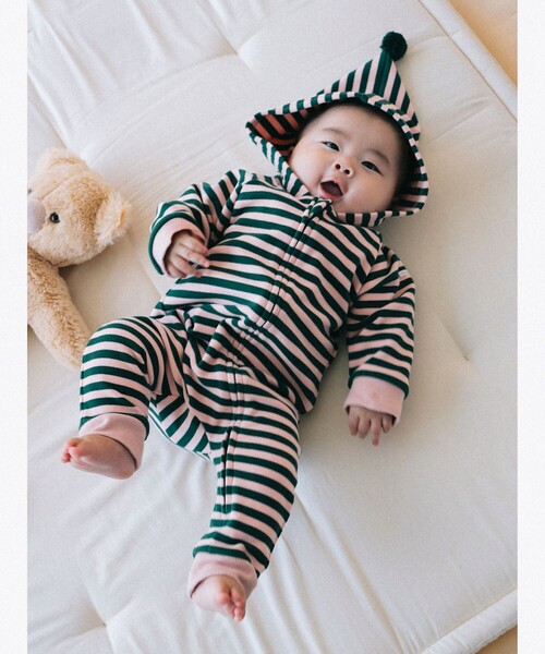 こども ビームス(コドモビームス)の「こども ビームス / ベビー ボーダー ファスナー カバーオール 23(70~80cm)(ロンパース・キッズ・ピンク/オリーブ/オフホワイト・70/80)」の7枚目の写真