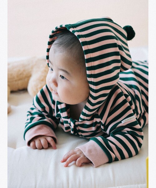 こども ビームス(コドモビームス)の「こども ビームス / ベビー ボーダー ファスナー カバーオール 23(70~80cm)(ロンパース・キッズ・ピンク/オリーブ/オフホワイト・70/80)」の8枚目の写真