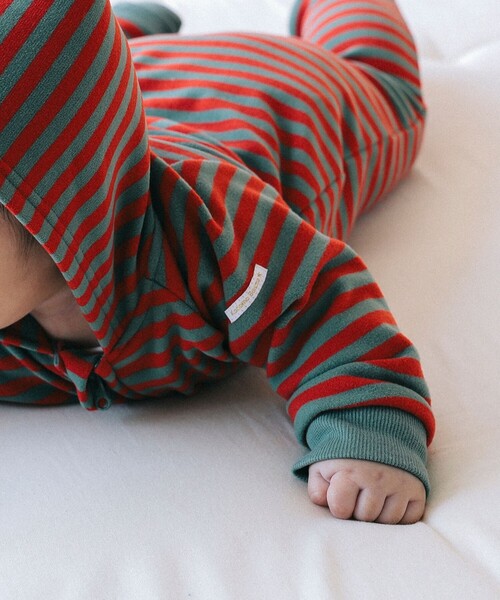 こども ビームス(コドモビームス)の「こども ビームス / ベビー ボーダー ファスナー カバーオール 23(70~80cm)(ロンパース・キッズ・ピンク/オリーブ/オフホワイト・70/80)」の9枚目の写真