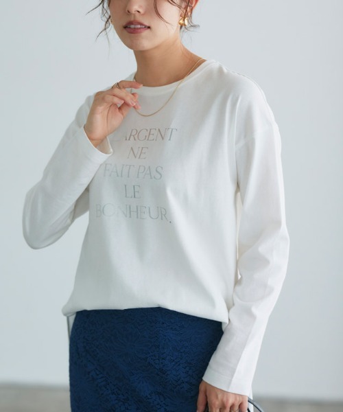 Pierrot（ピエロ）の「ロゴロングスリーブTシャツ（Tシャツ/カットソー・レディース・グレー系その他2/ホワイト系その他3/ホワイト系その他2/グレー系その他/ホワイト系その他/ホワイト系その他4/ホワイト系1/ホワイト系/チャコールグレー×ブラック/グレー系その他3/グレー系その他4/ホワイト系3/ホワイト系その他5/ホワイト系その他6/ホワイト系2・M/L/LL）」の8枚目の写真