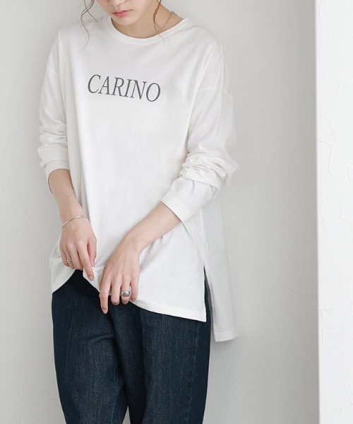 Pierrot（ピエロ）の「ロゴロングスリーブTシャツ（Tシャツ/カットソー・レディース・グレー系その他2/ホワイト系その他3/ホワイト系その他2/グレー系その他/ホワイト系その他/ホワイト系その他4/ホワイト系1/ホワイト系/チャコールグレー×ブラック/グレー系その他3/グレー系その他4/ホワイト系3/ホワイト系その他5/ホワイト系その他6/ホワイト系2・M/L/LL）」の3枚目の写真