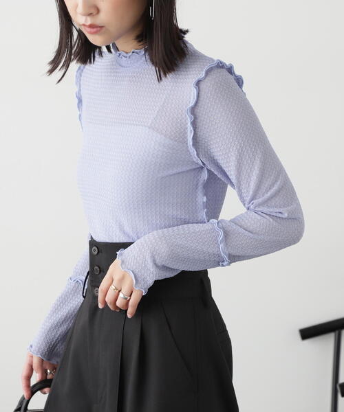 FREE'S MART(フリーズマート)の「◆フリルシアーハイネックカットソー(Tシャツ/カットソー・レディース・ブラック/ブルー/ホワイト・FREE)」の1枚目の写真