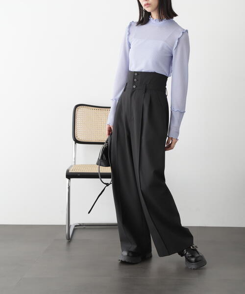 FREE'S MART(フリーズマート)の「◆フリルシアーハイネックカットソー(Tシャツ/カットソー・レディース・ブラック/ブルー/ホワイト・FREE)」の4枚目の写真