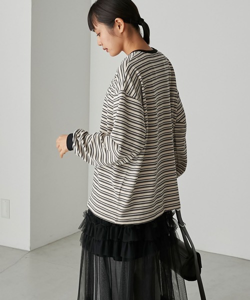 forksy.(フォルクシー)の「【forksy.】ボーダーベロアロンT(Tシャツ/カットソー・レディース・アイボリー/ブラック/グレー/カーキ・FREE)」の6枚目の写真