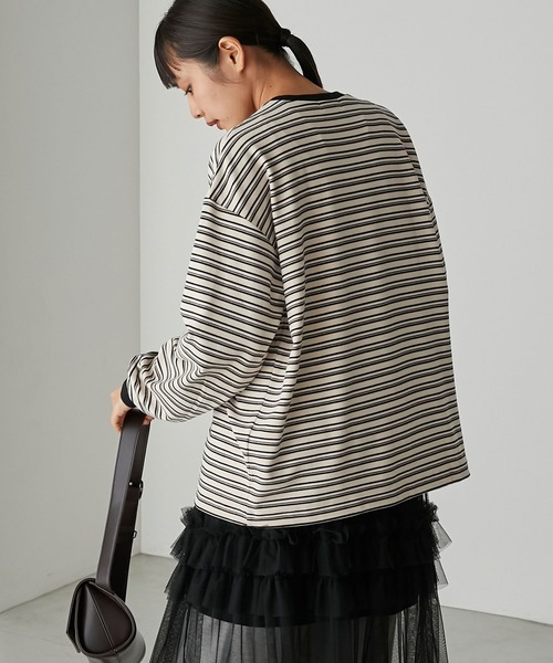 forksy.(フォルクシー)の「【forksy.】ボーダーベロアロンT(Tシャツ/カットソー・レディース・アイボリー/ブラック/グレー/カーキ・FREE)」の8枚目の写真