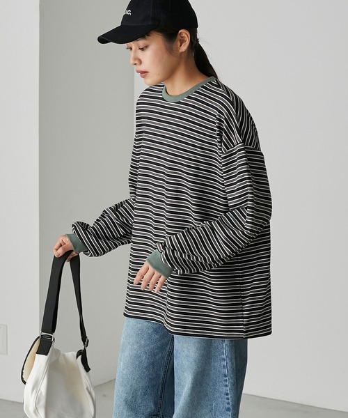 forksy.(フォルクシー)の「【forksy.】ボーダーベロアロンT(Tシャツ/カットソー・レディース・アイボリー/ブラック/グレー/カーキ・FREE)」の17枚目の写真