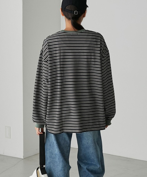 forksy.(フォルクシー)の「【forksy.】ボーダーベロアロンT(Tシャツ/カットソー・レディース・アイボリー/ブラック/グレー/カーキ・FREE)」の19枚目の写真