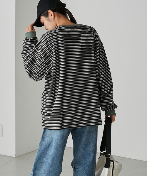 forksy.(フォルクシー)の「【forksy.】ボーダーベロアロンT(Tシャツ/カットソー・レディース・アイボリー/ブラック/グレー/カーキ・FREE)」の20枚目の写真