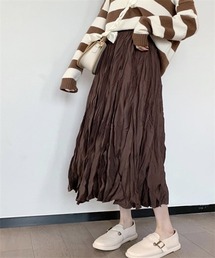 皺加工フレアロングスカート